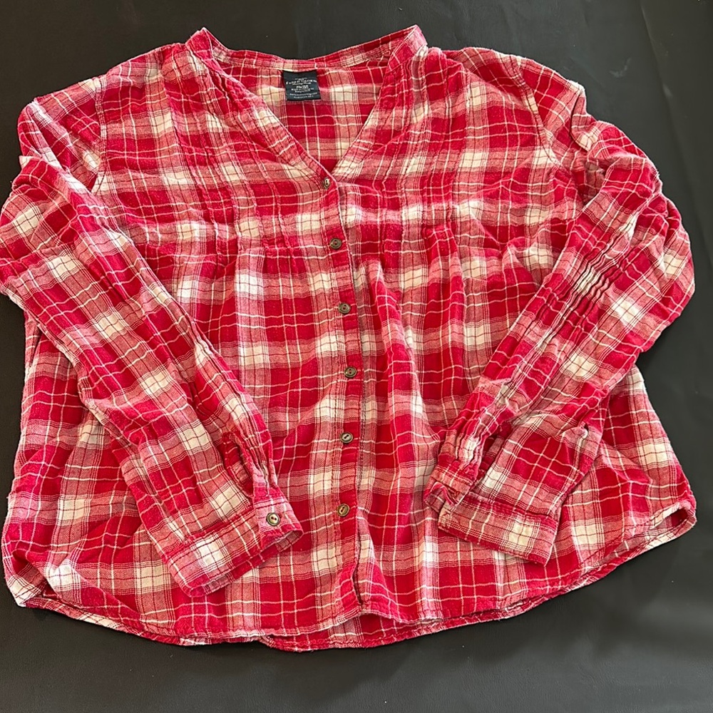 Faded Glory Red and White Plaid Shirt